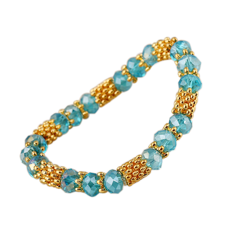 Fashion Elegant Faux Crystal Alloy Elastic Beaded Bracelet Women Jewelry Gift