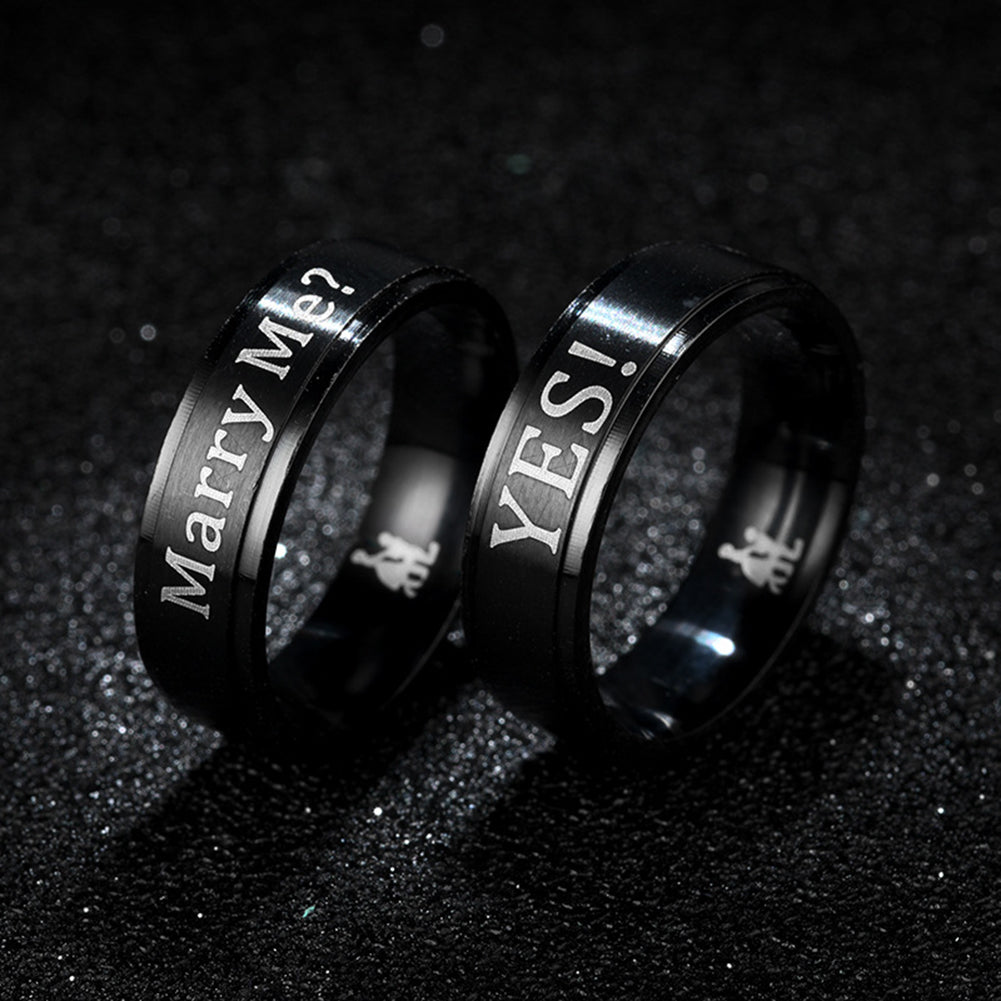 Simple Marry Me Letter Printed Stainless Steel Couple Ring Engagement Gift Decor