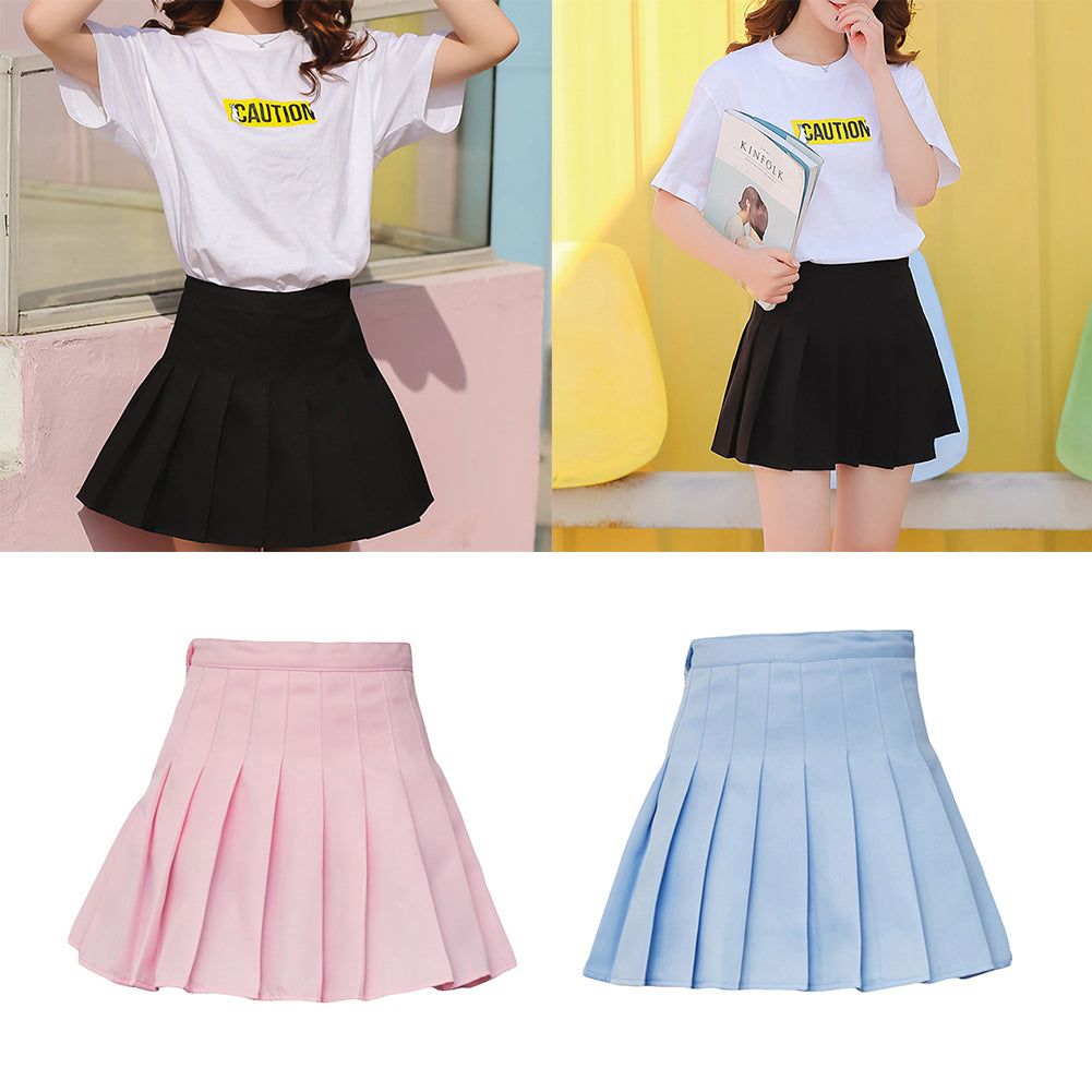 Fashion Women Mini Pleated Solid Color High Waist Tennis Skater Short Skirt Gift