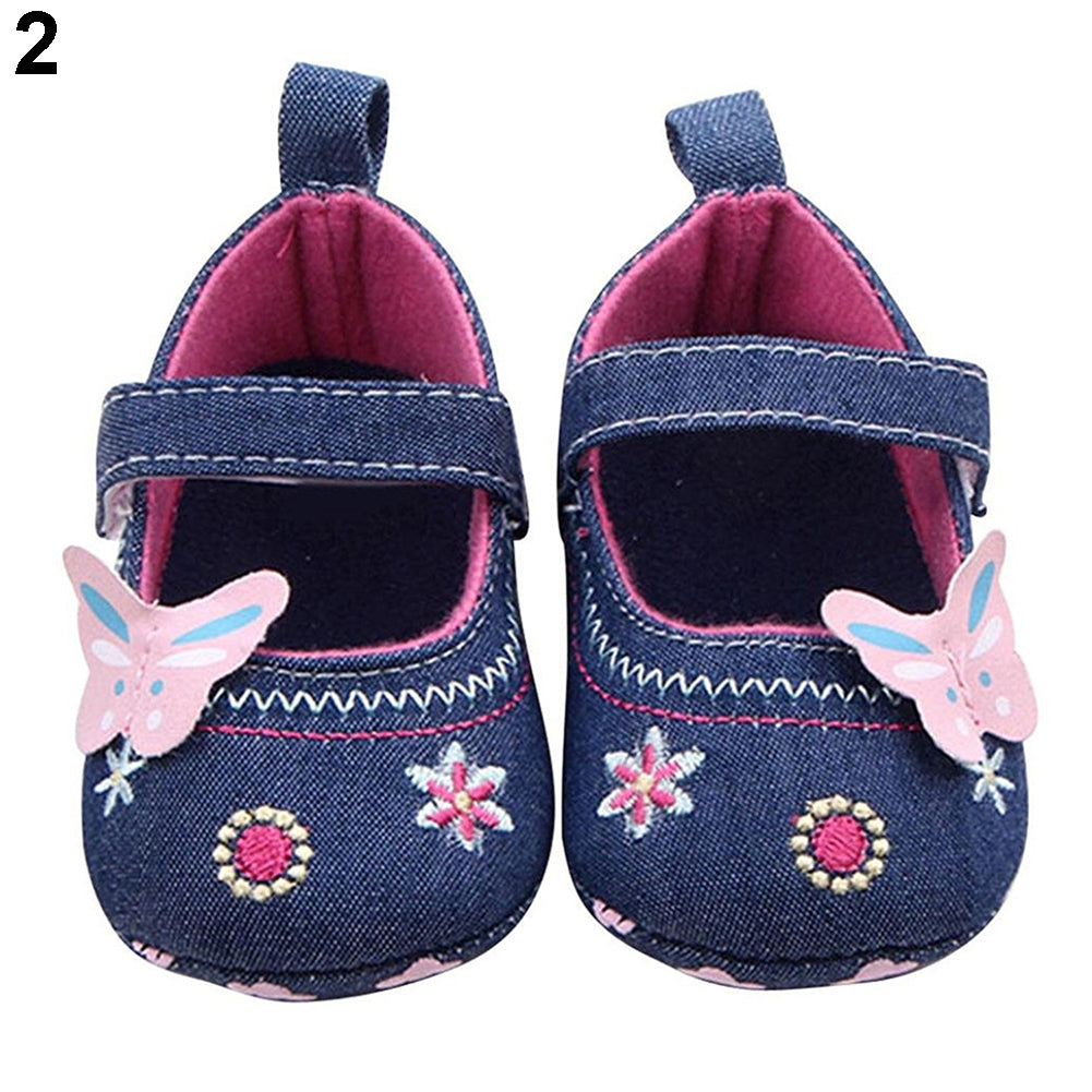 Cute Baby Girls Soft Soled Butterfly Pattern Crib Canvas Shoes Toddler Indoor