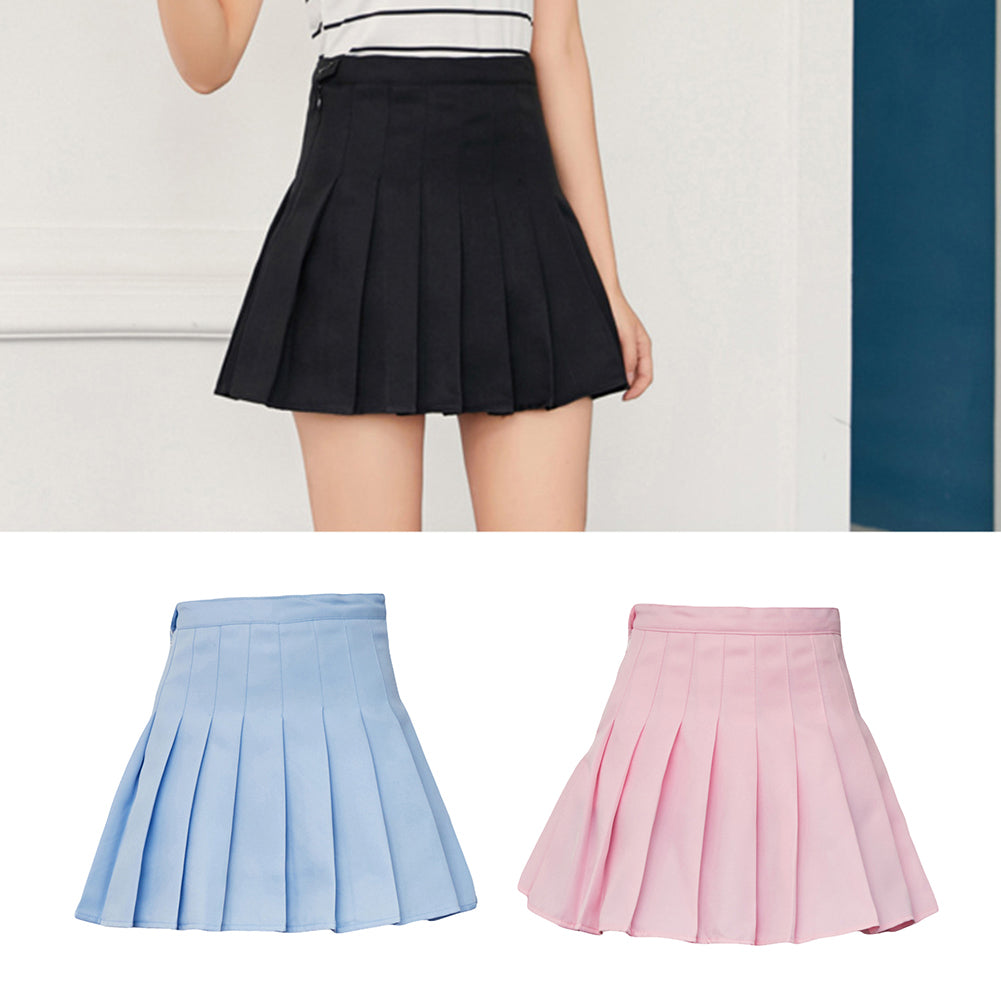 Fashion Women Mini Pleated Solid Color High Waist Tennis Skater Short Skirt Gift