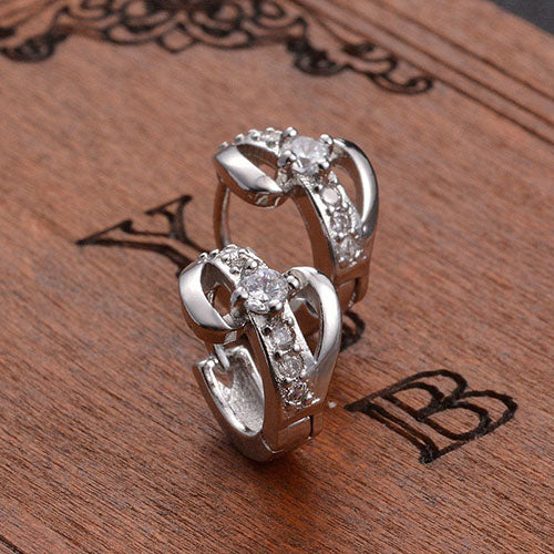 Elegant Women Silver Plated Rhinestone Huggie Earrings Bride Wedding Jewelry