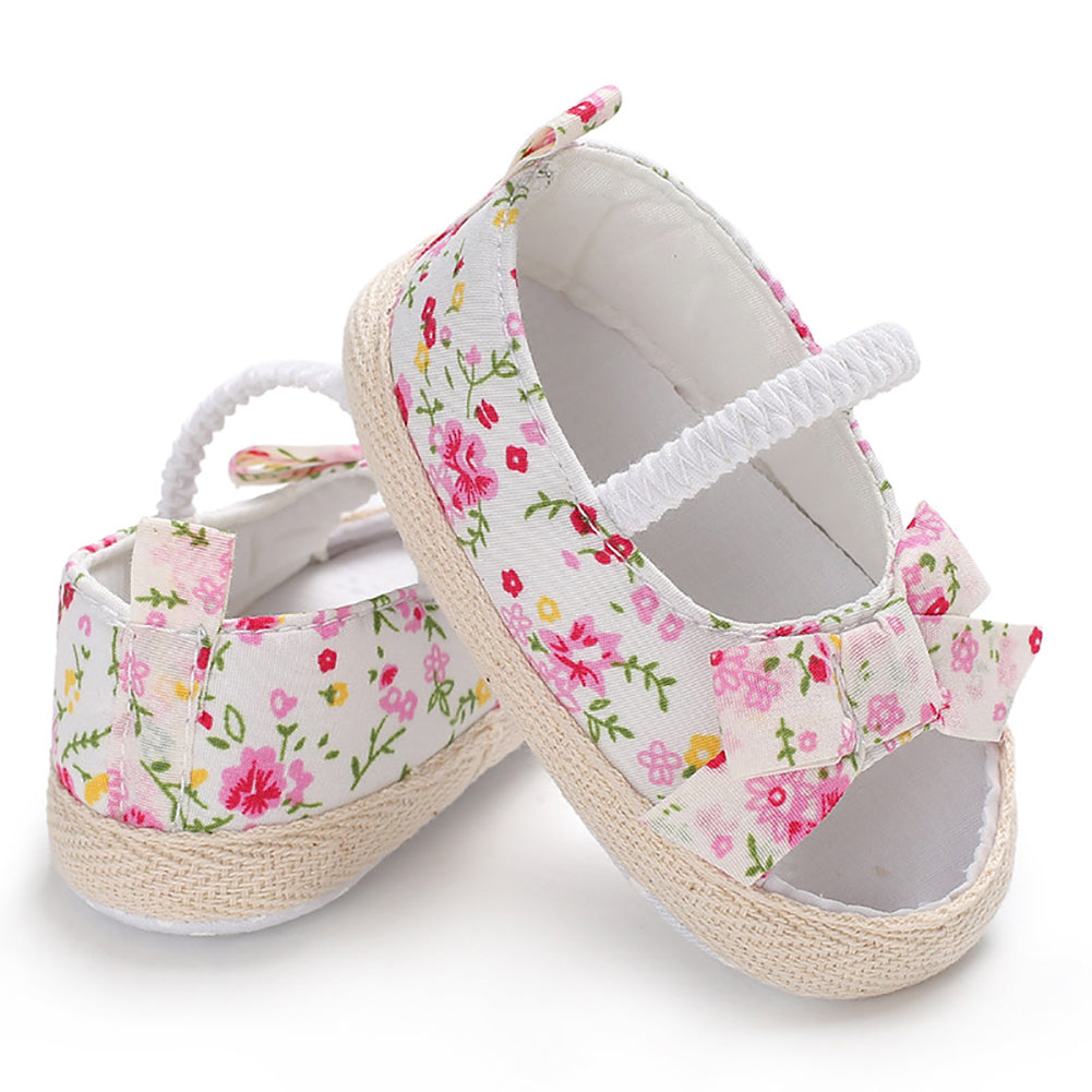 Summer Newborn Baby Girl Princess Floral Print Bowknot Canvas Shoes Sandals Gift