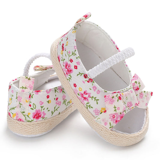 Summer Newborn Baby Girl Princess Floral Print Bowknot Canvas Shoes Sandals Gift