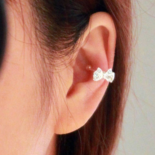 Women's Fashion Crystal Rhinestone Bowknot Bow Ear Bone Clip Earrings Jewelry