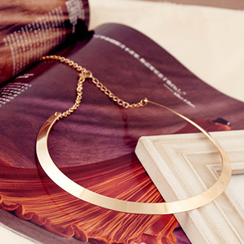 Girl's Thin Mirrored Collar Necklace Shiny Metal Choker Gold Silver Plated Circle Jewelry