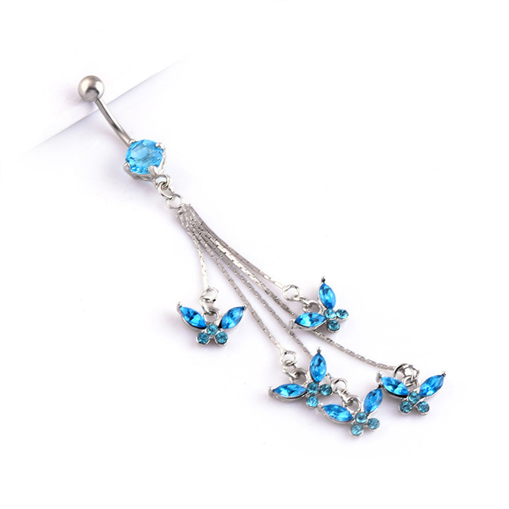 14G 316L Surgical Steel Sexy Butterfly Rhinestone Dangle Navel Belly Button Ring