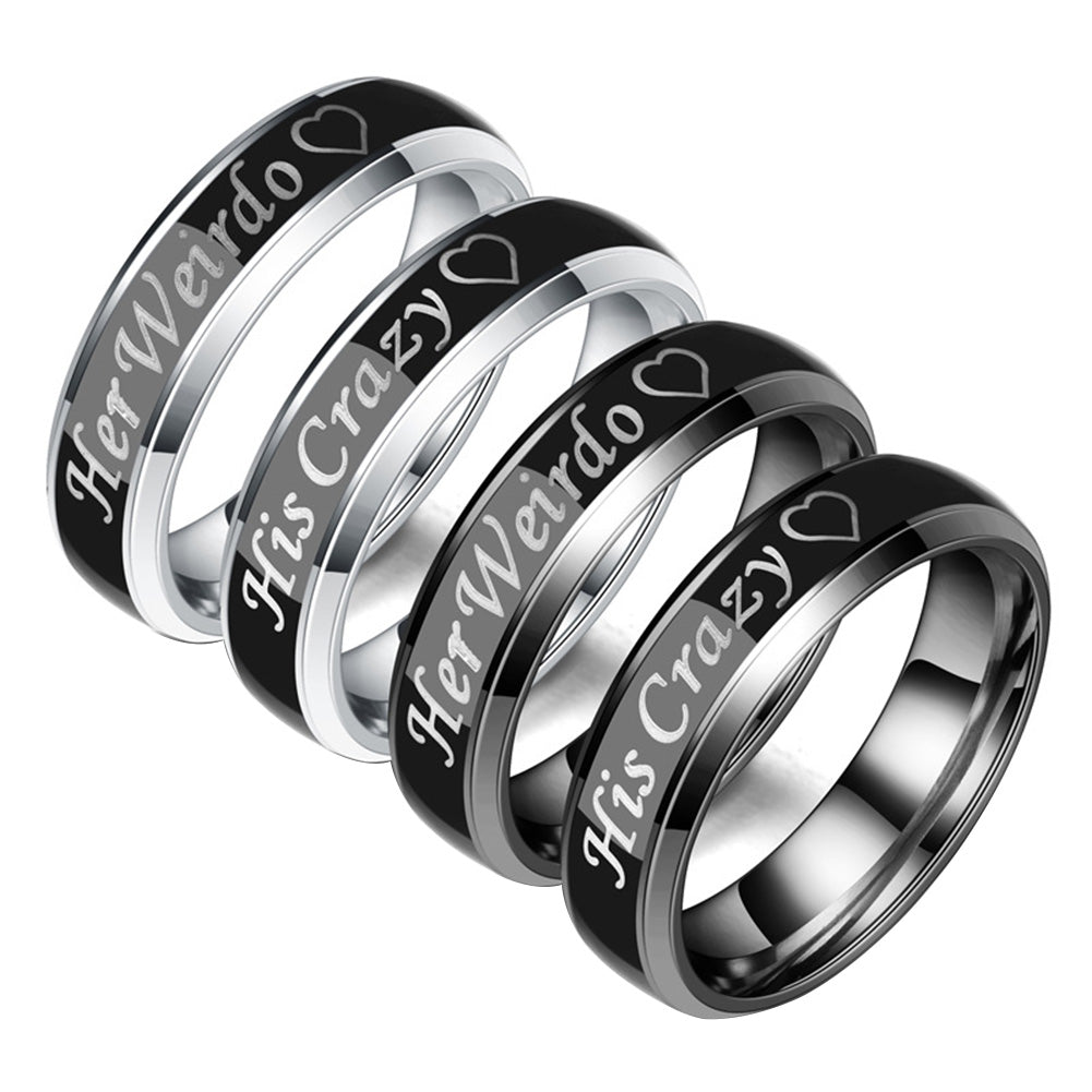 His Crazy Her Weirdo Color Changing Titanium Couple Rings Jewelry Ornament Gift