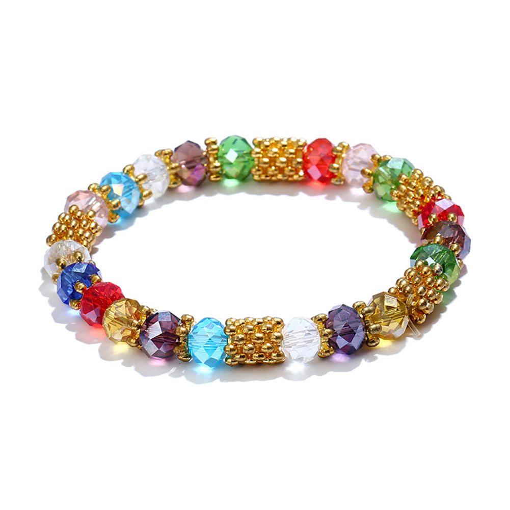 Fashion Elegant Faux Crystal Alloy Elastic Beaded Bracelet Women Jewelry Gift