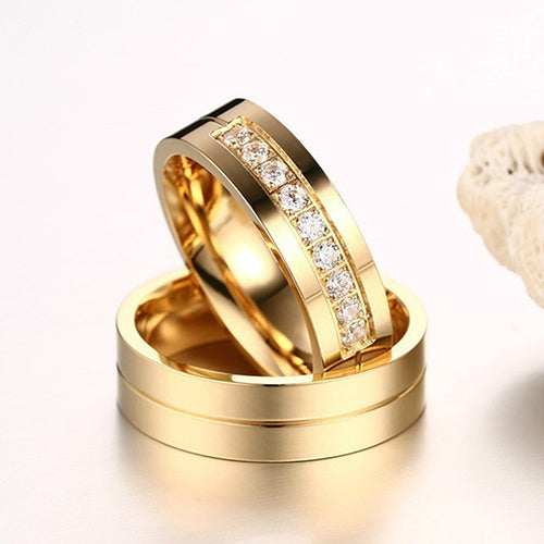 1Pc Fashion Titanium Steel Lover Ring Golden Plated Couple Ring for Men Women