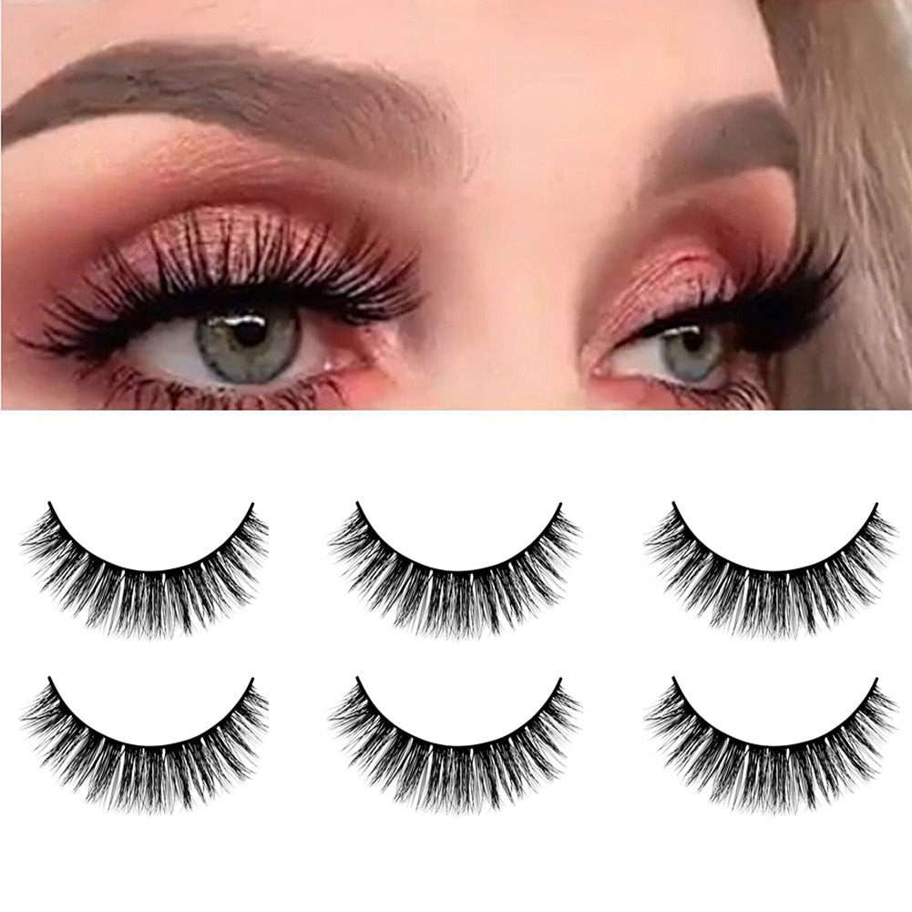 3 Pairs Mink Hair Imitation Thick False Eyelashes Natural Curly Lashes Extension