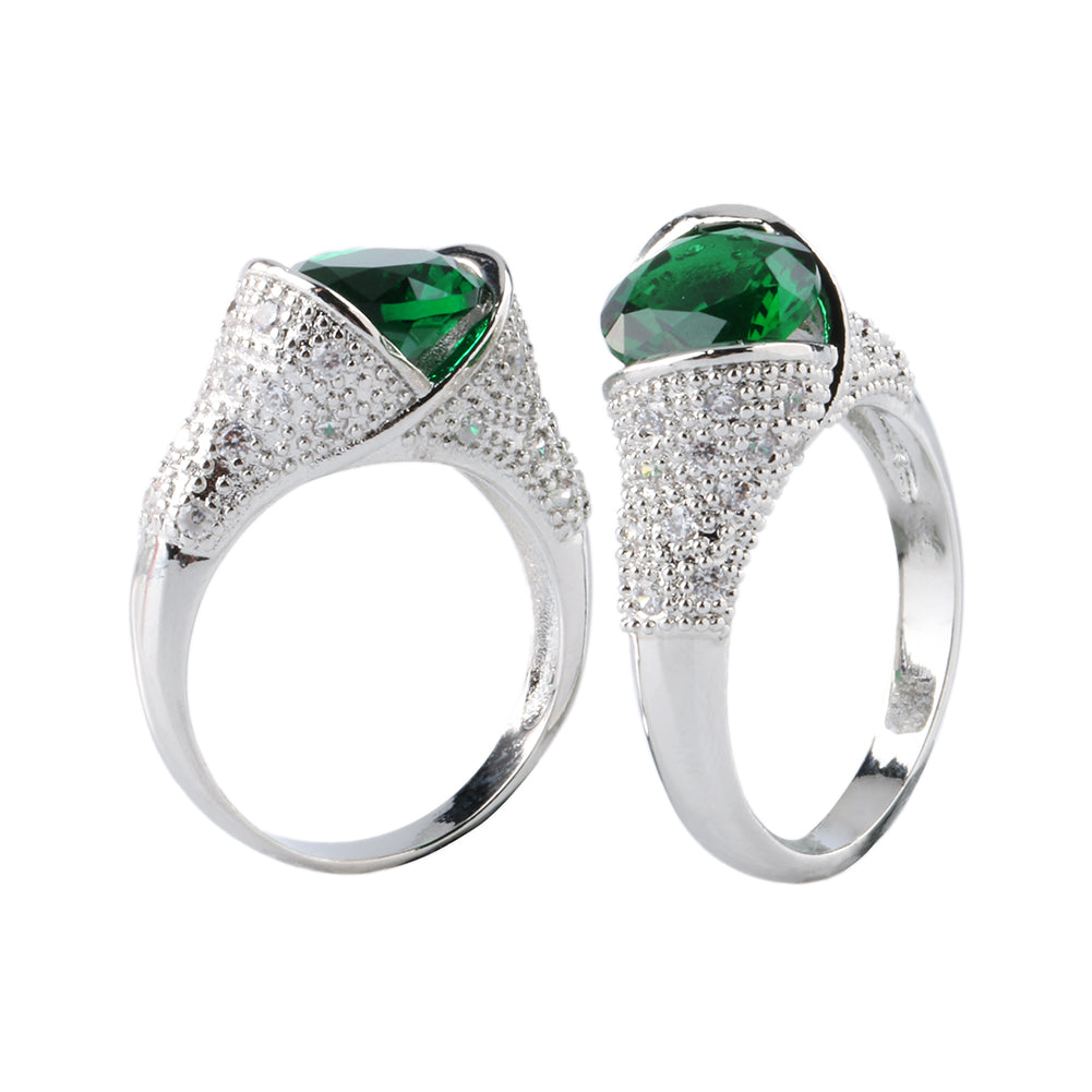 Fashion Women Shiny Green CZ Cubic Zirconia Stone Finger Ring Wedding Jewelry