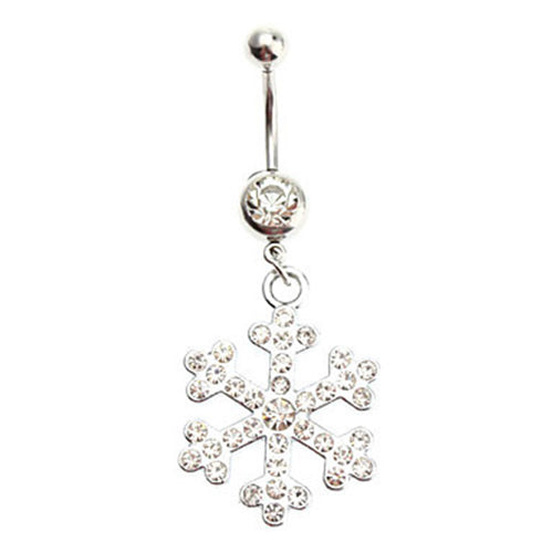 Women's Rhinestone Snowflake Dangle Belly Navel Button Ring Piercing Jewelry