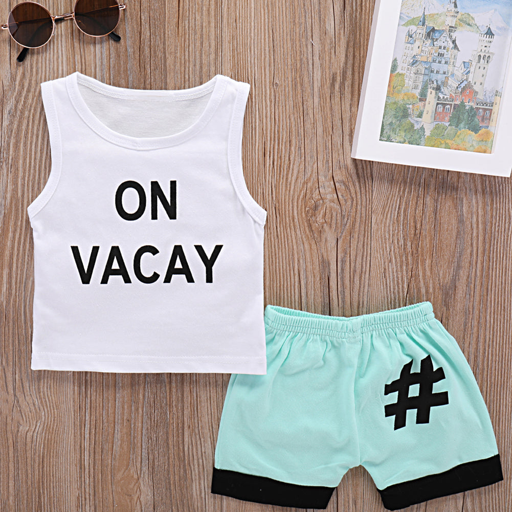 Summer Baby Boy Toddler Letter Print Two Pieces Tank Top and Shorts Clothes Set
