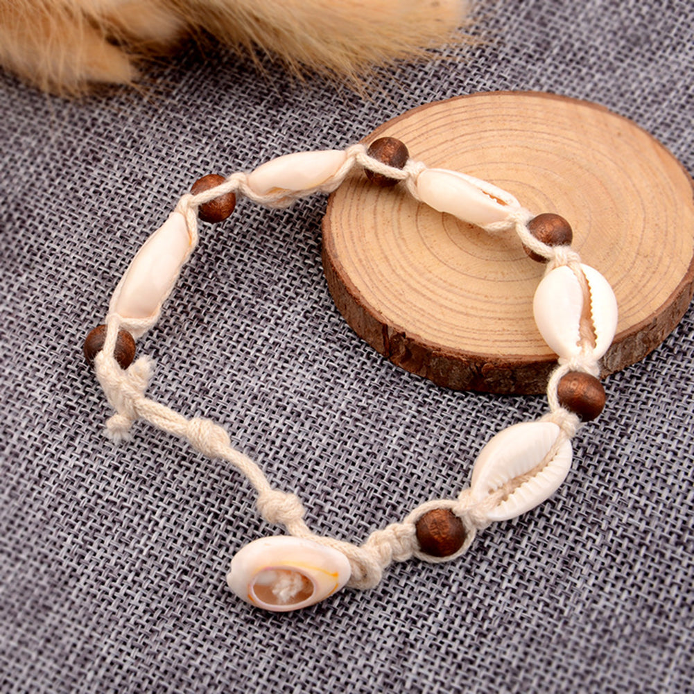 Women Knitted Wooden Beads Shell Summer Beach Anklet Ankle Bracelet Foot Jewelry