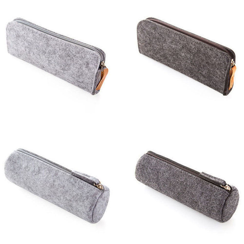 Felt Solid Color Simple Style Pencil Case Stationery Pouch Pen Bag Student Gift
