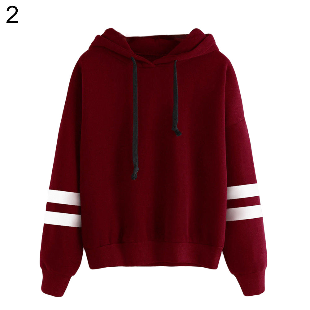 Women's Long Sleeve Hoodie Hooded Sweatshirt Striped Pullover Soft Top Coat