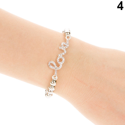 Fashion Women Rhinestone Beaded Cross Love Infinity Stretch Bracelet Chain Gift