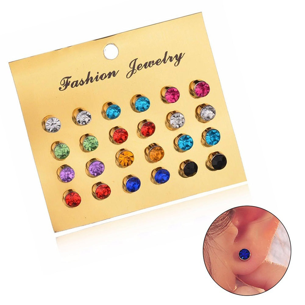 12 Pairs Women Faux Zircon Jewelry Ear Stud Shiny Rhinestone Lady Earrings Set