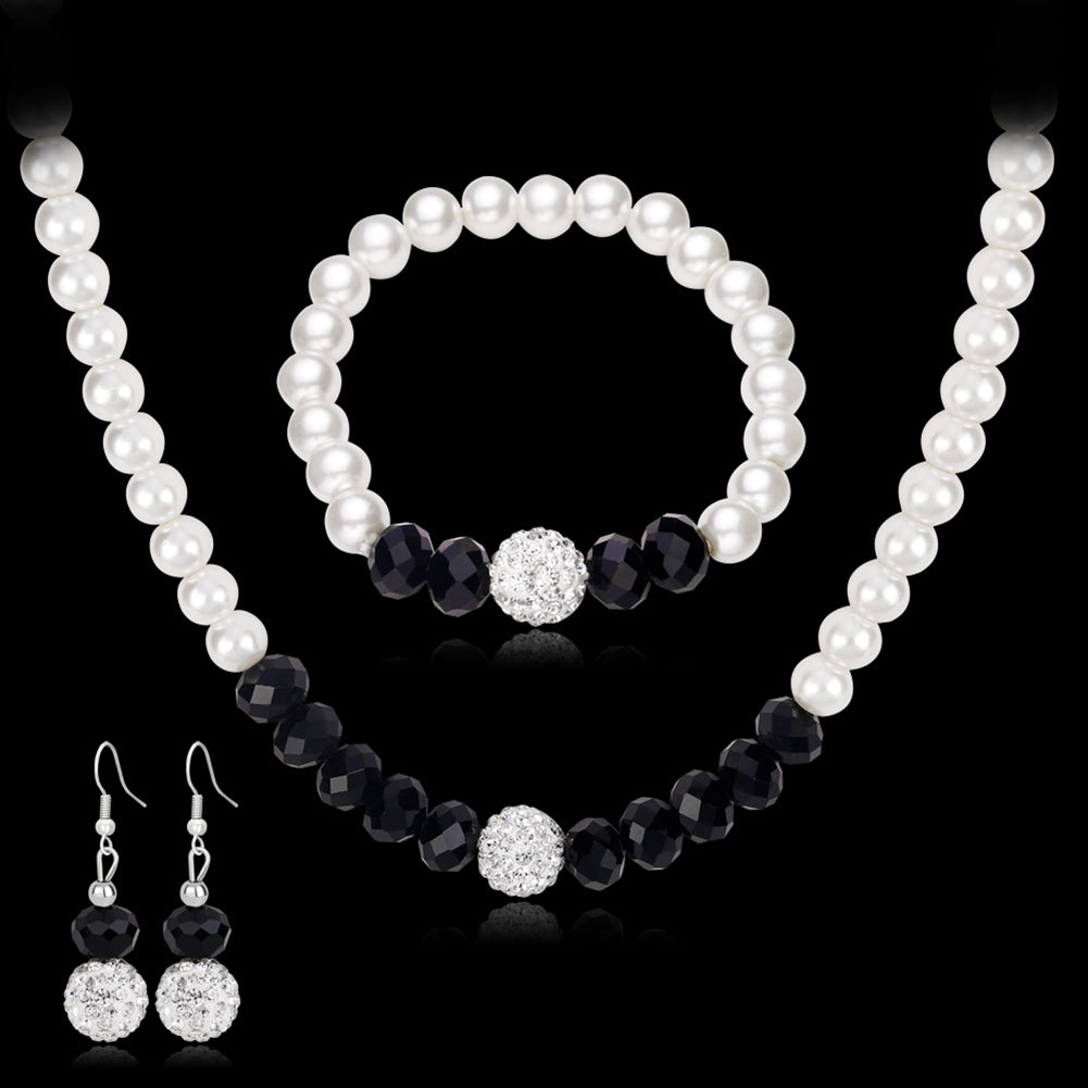 Elegant Imitation Pearls Necklace Earring Bracelet Jewelry Set Women Party Gift