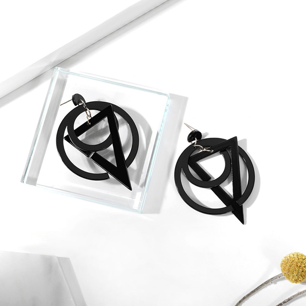 Creative Women Hollow Geometric Stitching Circle Triangle Earrings Ear Jewelry