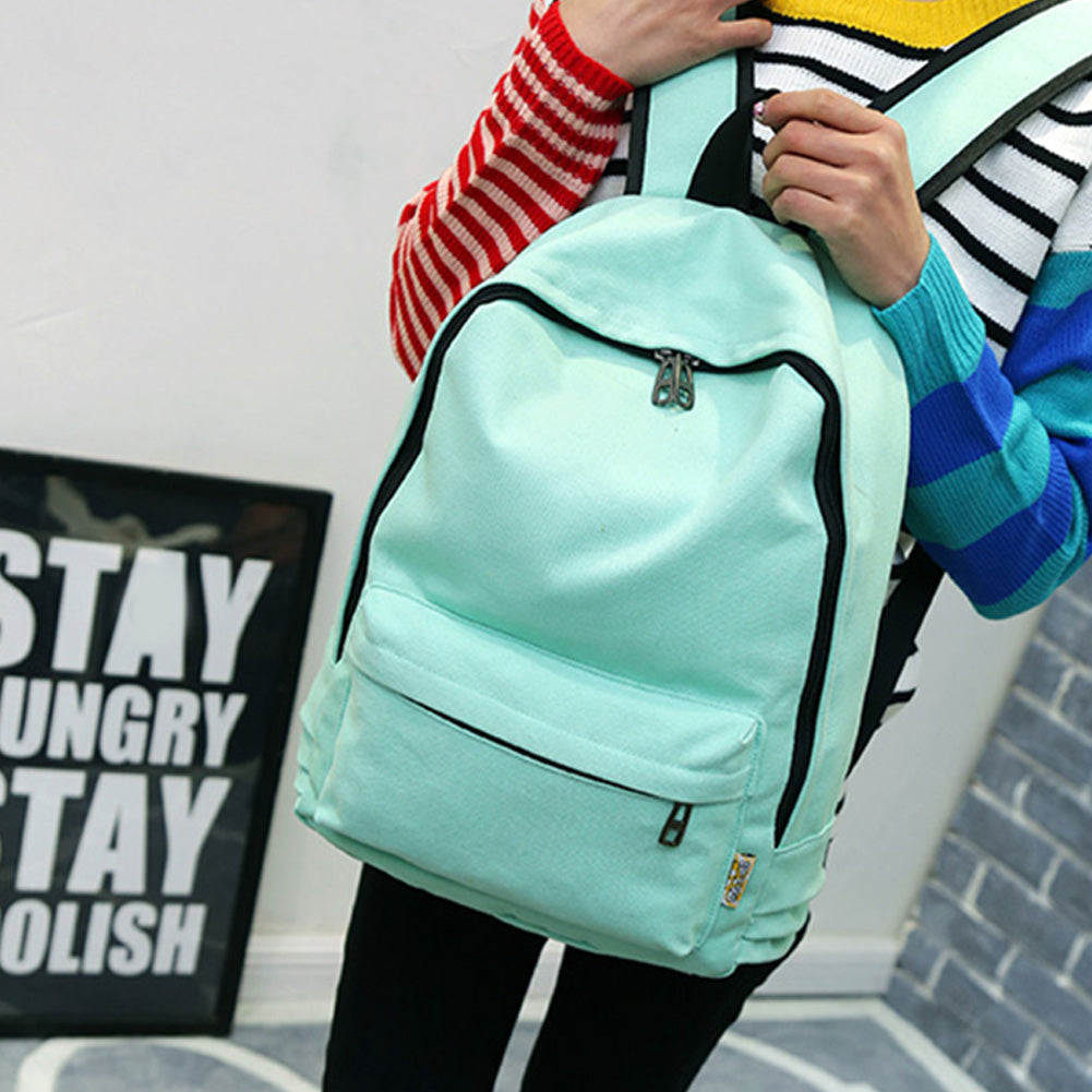Simple Canvas Students Women Girl Backpack Rucksack School Shoulder Bag Bookbag