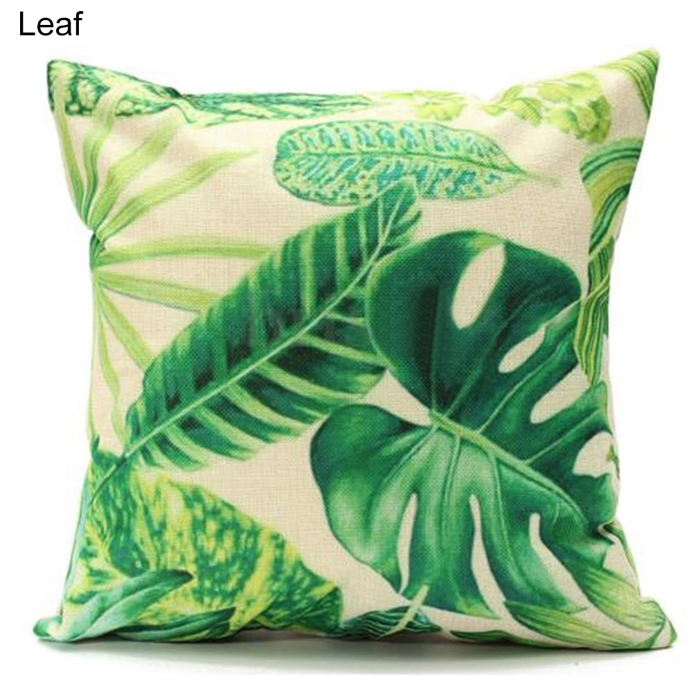 18inch Green Leaf Linen Cushion Cover Throw Pillow Case Sofa Home Decoration