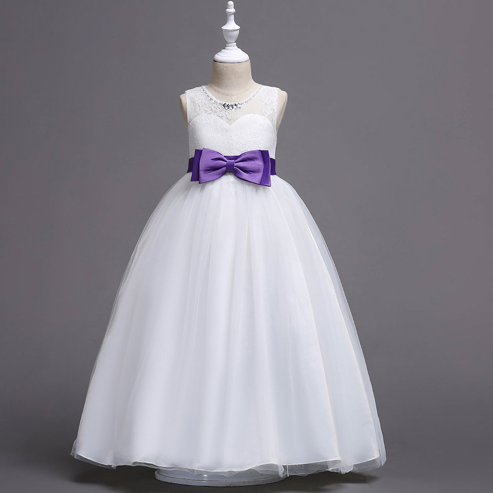 Summer Little Princess Baby Girl O-Neck Bow Sleeveless Party Long Formal Dress