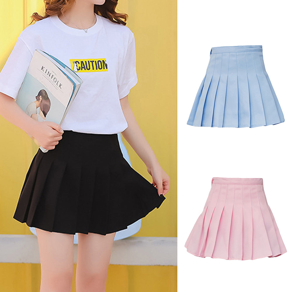 Fashion Women Mini Pleated Solid Color High Waist Tennis Skater Short Skirt Gift