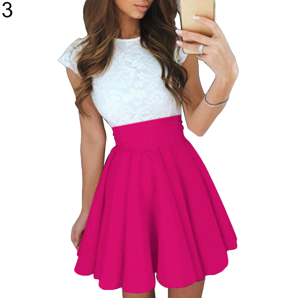 Women's Summer Sexy Lace Splicing Sleeveless Flare Mini A-Line Party Dress