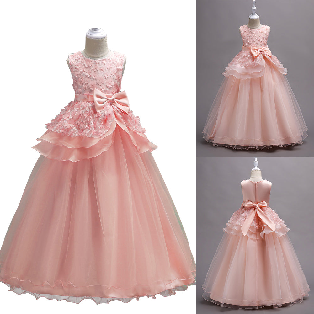 Pretty Little Princess Girl Long Sleeveless Formal Evening Dress Party Ballgown