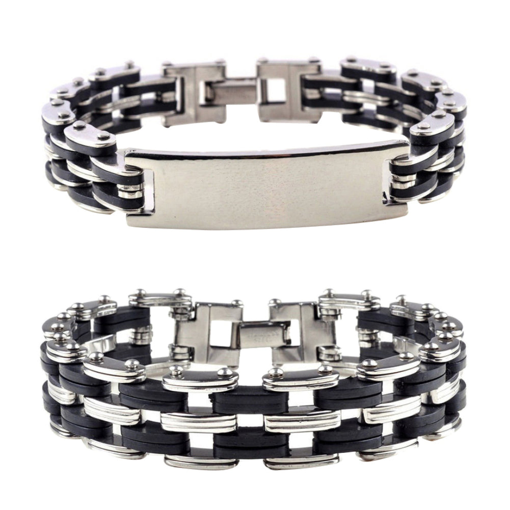 Men Fashion Stainless Steel Rubber Bracelet Bangle Jewelry Party Club Wristband