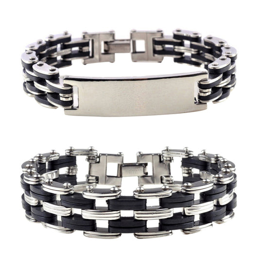 Men Fashion Stainless Steel Rubber Bracelet Bangle Jewelry Party Club Wristband