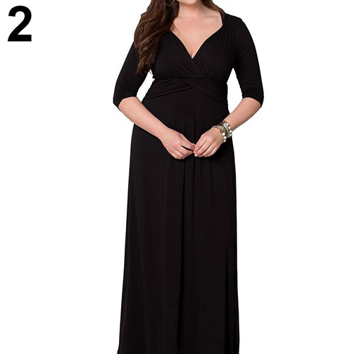 Women's Vintage Wide V-neck Long Swing Dress Short Sleeve Cocktail Party Dress