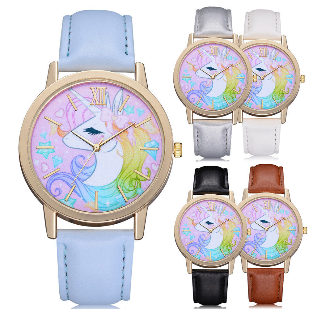Local Store Fashion Cute Animal Kids Girls Leather Band Analog Alloy Quartz Watch