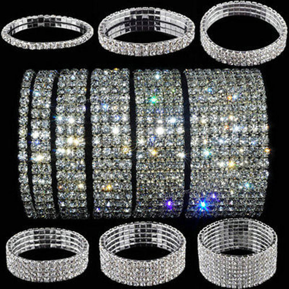 Multirow Rhinestone Stretch Bracelet Bangle Cuff Wedding Bridal Gift for Women