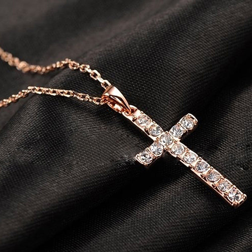 Women Men Rhinestone Choker Jesus Christ Cross Pendnat Necklace Fashion Jewelry