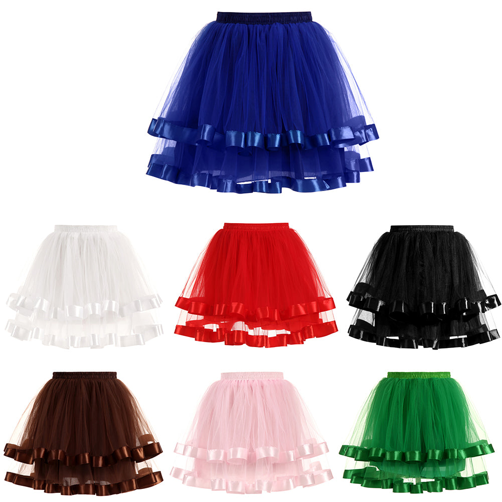 Women Double Layers Vintage Tutu Petticoat Gauze Skirt Prom Evening Party Dress