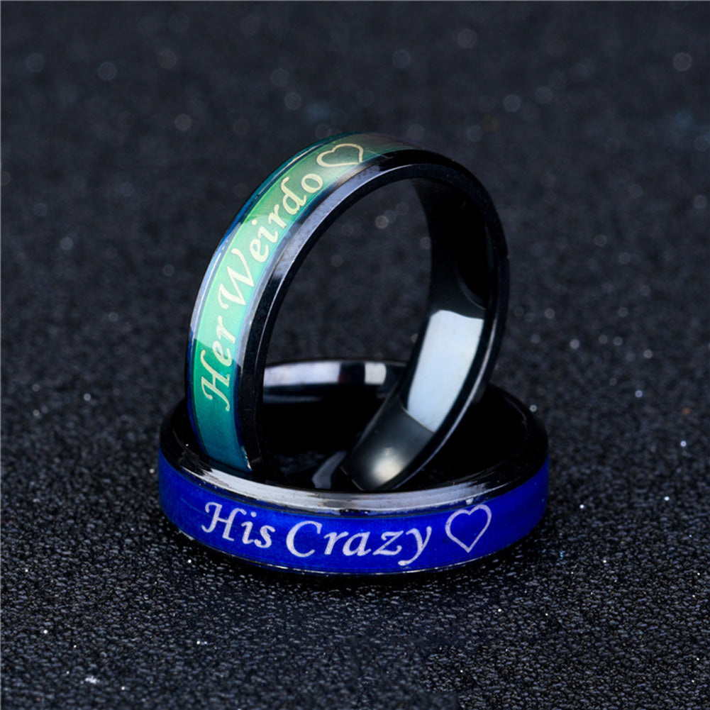 His Crazy Her Weirdo Color Changing Titanium Couple Rings Jewelry Ornament Gift
