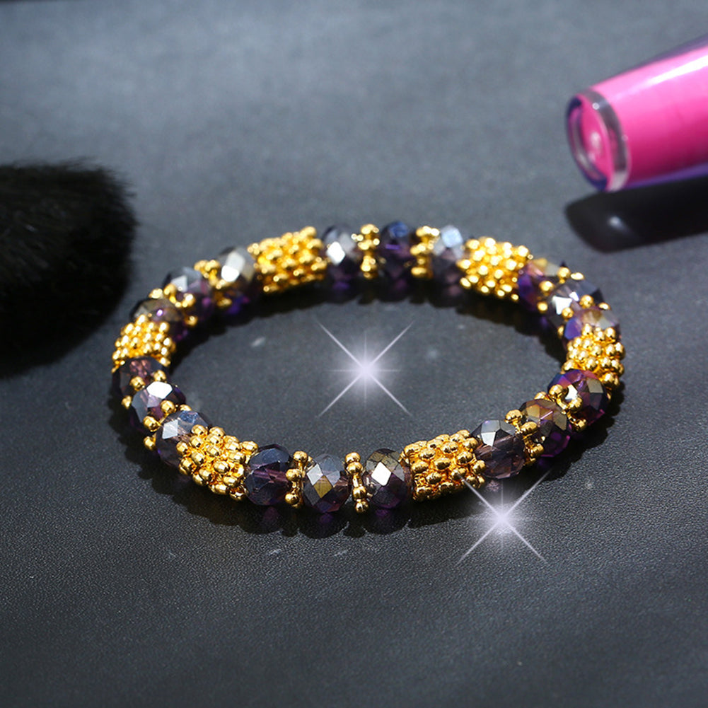 Fashion Elegant Faux Crystal Alloy Elastic Beaded Bracelet Women Jewelry Gift
