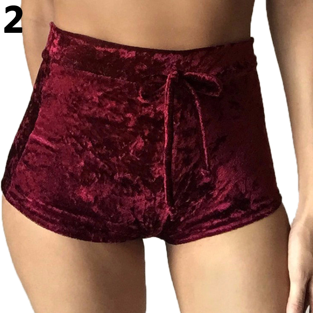 Women's Sexy Retro Velvet Short Shorts Drawstring High Rise Elastic Hot Pants