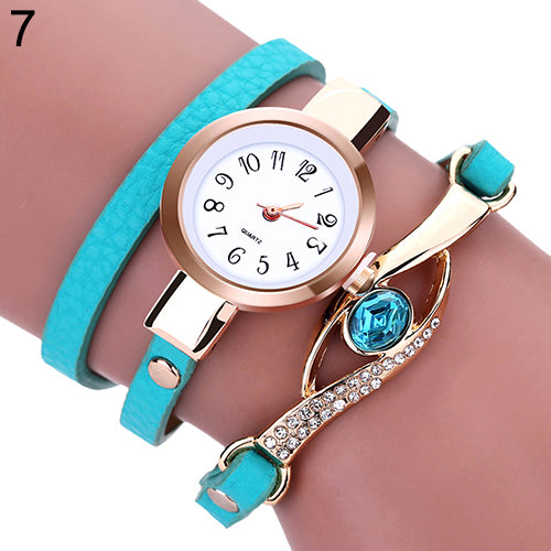 Lady Blue Eye Infinity Multilayer Faux Leather Charm Bracelet Quartz Wrist Watch