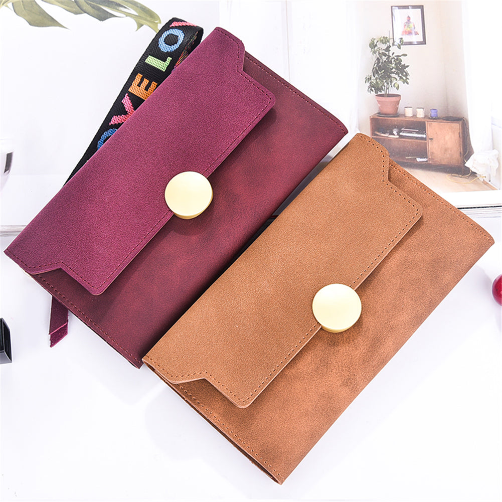 Fashion Matte Trifold Women Long Wallet Coin Purse Card Holder Hand Strap Clutch