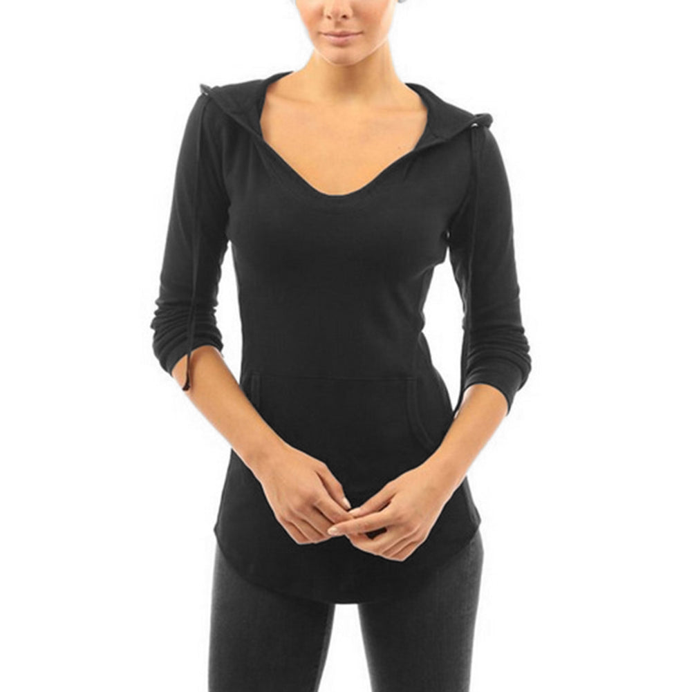 Long Sleeve Sweatshirt Women's Hoodie Pocket Slim Pullover Jumper Hooded Top