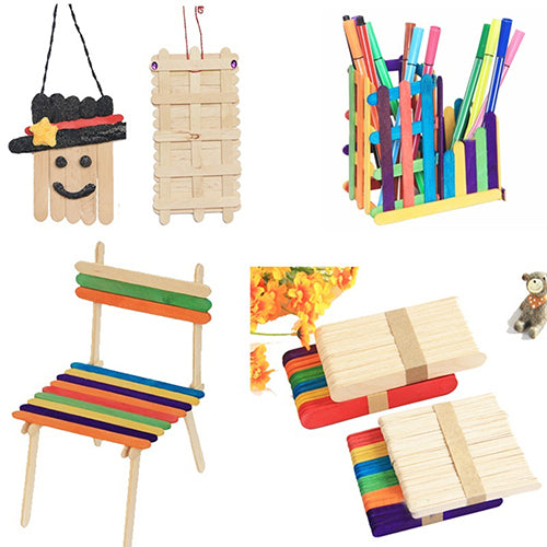 Kids Child Natural Multi-Color Wooden Popsicle Sticks DIY Crafts Puzzle Toy Gift