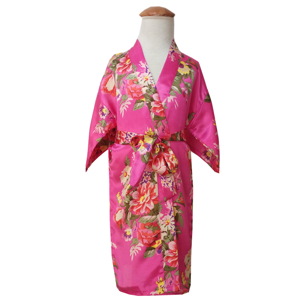 Floral Printed Kids Girls Sweet Kimono Dressing Gown Bath Robe Sleepwear Pajamas
