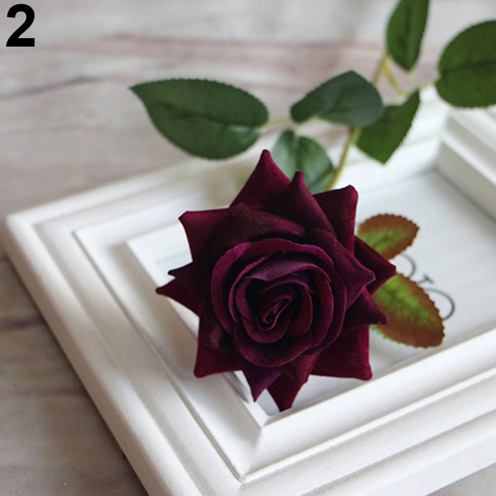 1 Pc Beautiful Artificial Fake Rose Flower with Leaf Wedding Party Home Decor