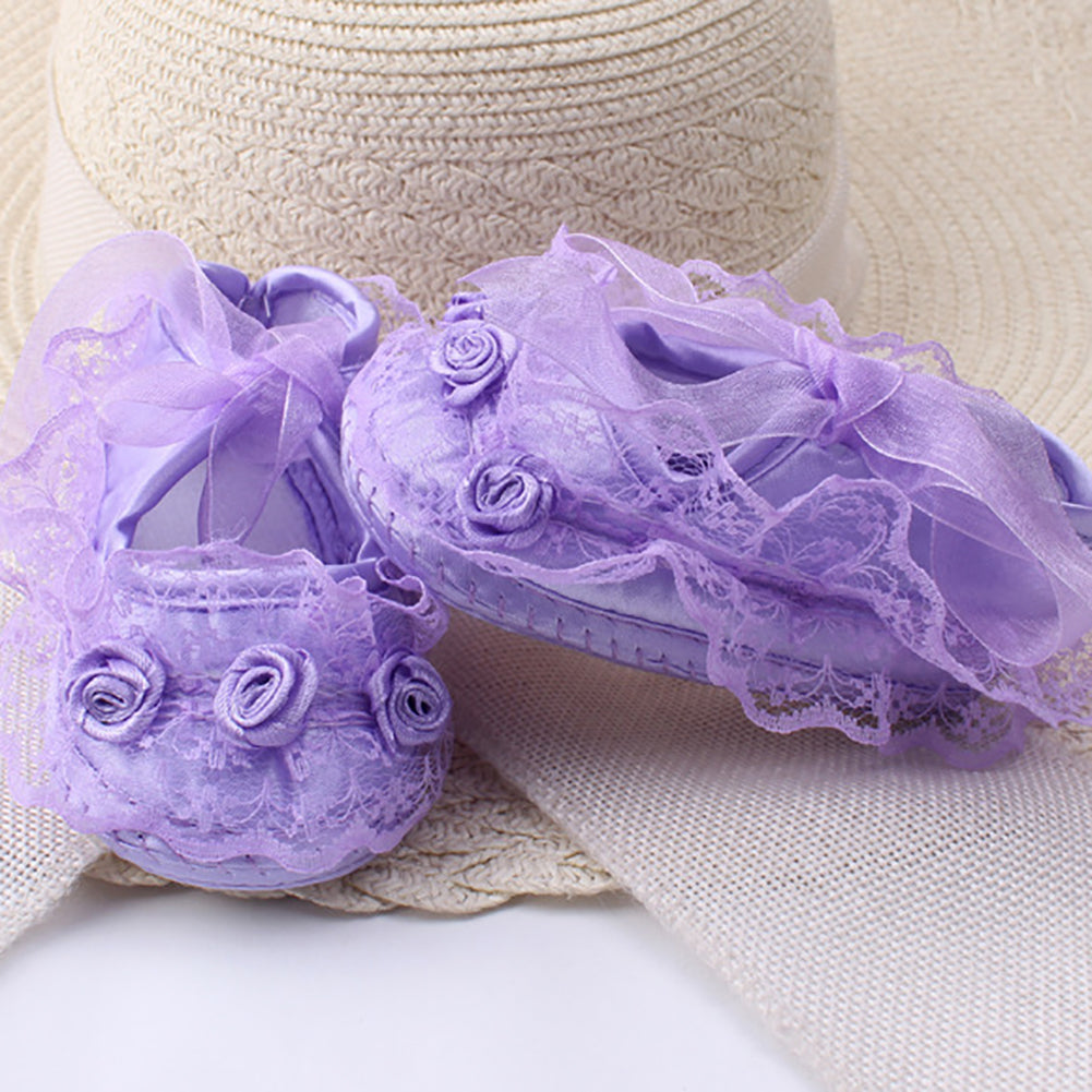 Cotton Princess Girl Shoes Anti-Slip Soft Sole Baby Toddler Lace Flower Footwear