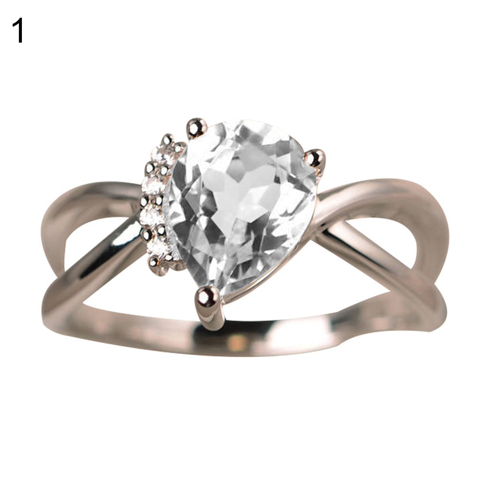 Fashion Women Drop Pear Faux Gem Rhinestone Inlaid Slim Band Party Ring Jewelry