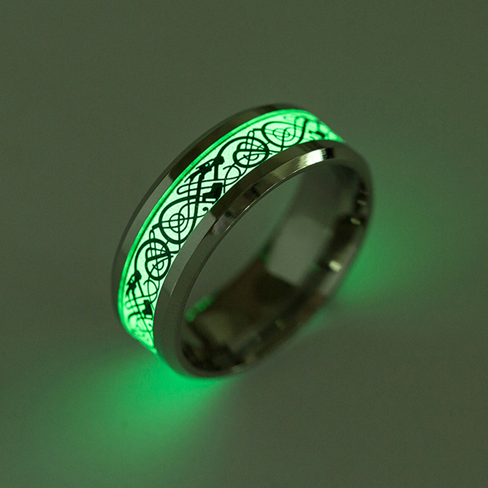 Vintage Luminous Dragon Design Stainless Steel Classic Band Ring for Men Women